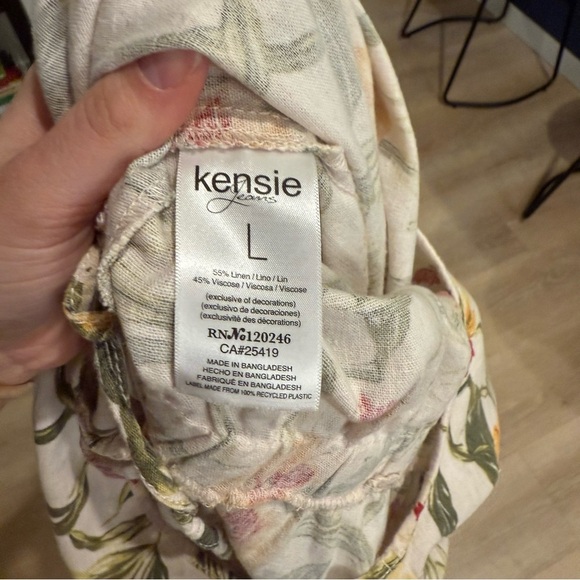 Kensie Jeans 100% Linen Floral Print Jumpsuit Relaxed Boho Lagenlook Sz Large - Picture 8 of 12